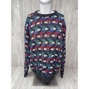 Vintage Northern Isles Sweater Adult XL Zig Zag Multi Color Hand Knit Mens 90's